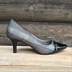 Marbella Charlee Gray/Black & Red Plaid, Pointy Toe, Comfort Pumps 8.5M